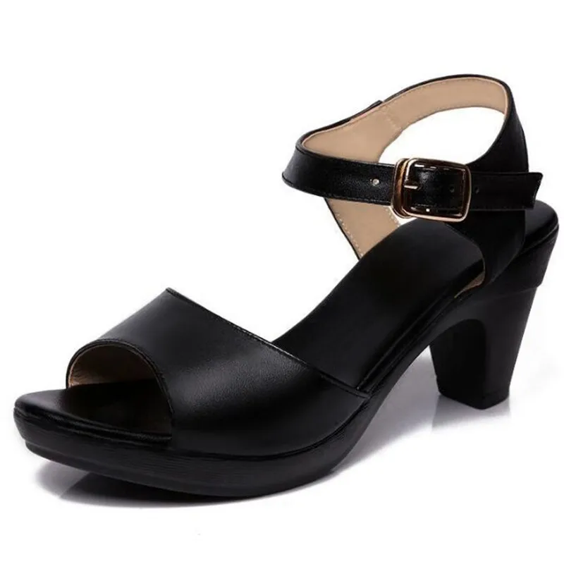 Женские босоножки из натуральной кожи с открытым верхом высота 6 см 2019|Боссоножки