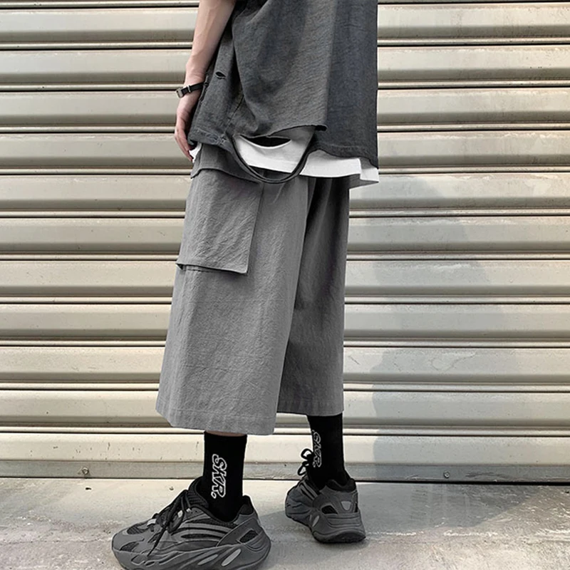 

Men's large pocket leisure ins work clothes youth slacks original wide leg summer fashionable overnight Pants Capris