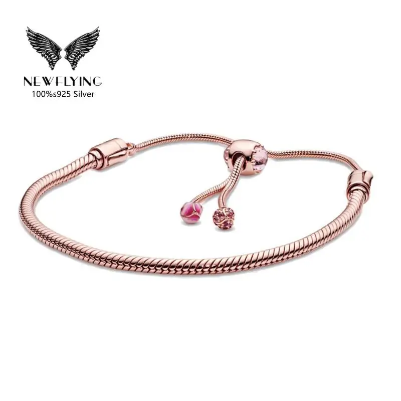 

100% 925 Sterling Silver pan Bracelets Snake Chain Charm Bracelet Fit Original Charms For Women DIY Jewelr