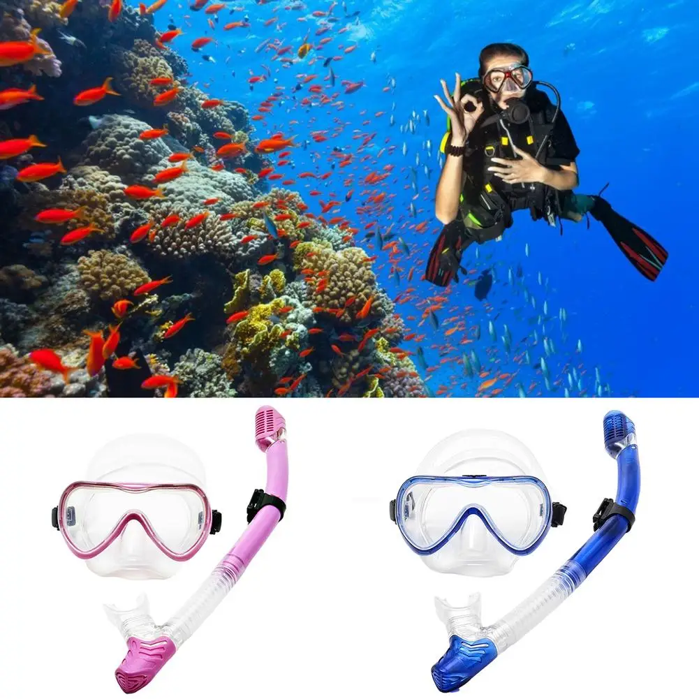 

Wide View Snorkeling Anti-fog Tempered Diving Goggles Scuba Dive Mask Breathing Tube Kits Snorkel Equip Full Face Free Diving