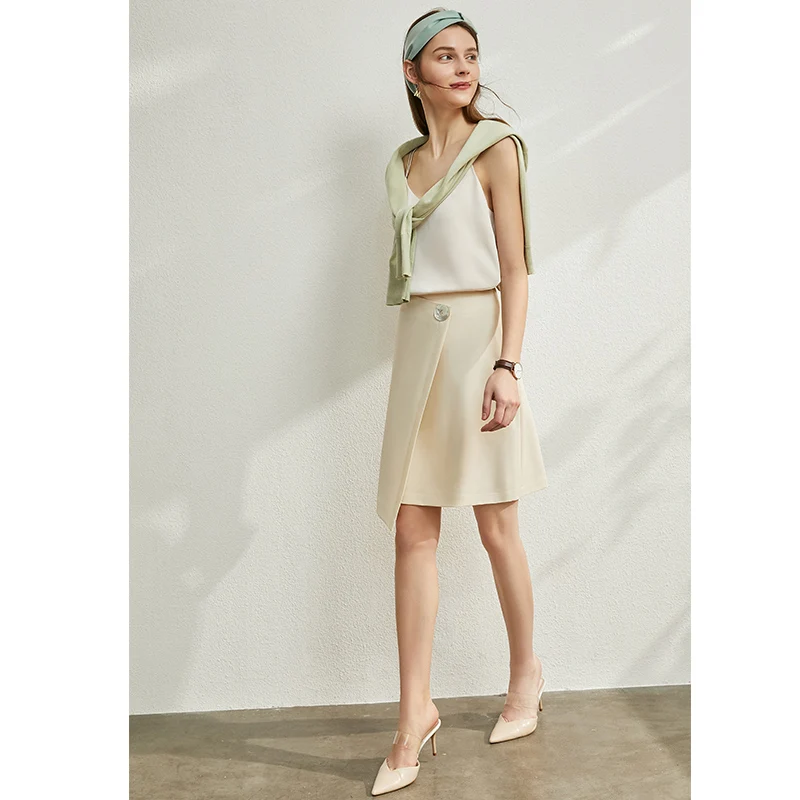 

AMII Minimalism Summer Women Solid Skirt Fashion Irregular High Waist Female Mini Skirt 12030169
