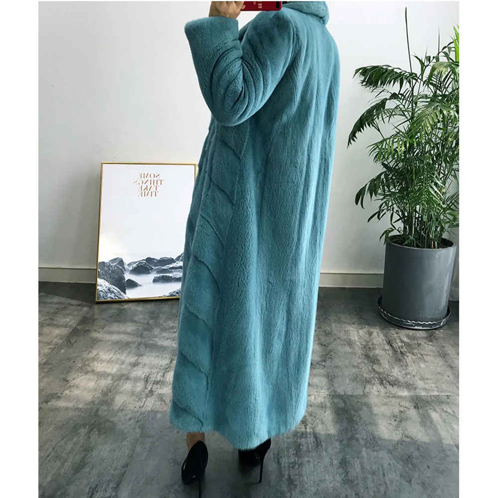 TOPFUR Luxury 120 CM Long Real Mink Fur Coat Women Natural Real Fur Coat Winter Solid Color Lapel Collar Long Jacket Female 2020