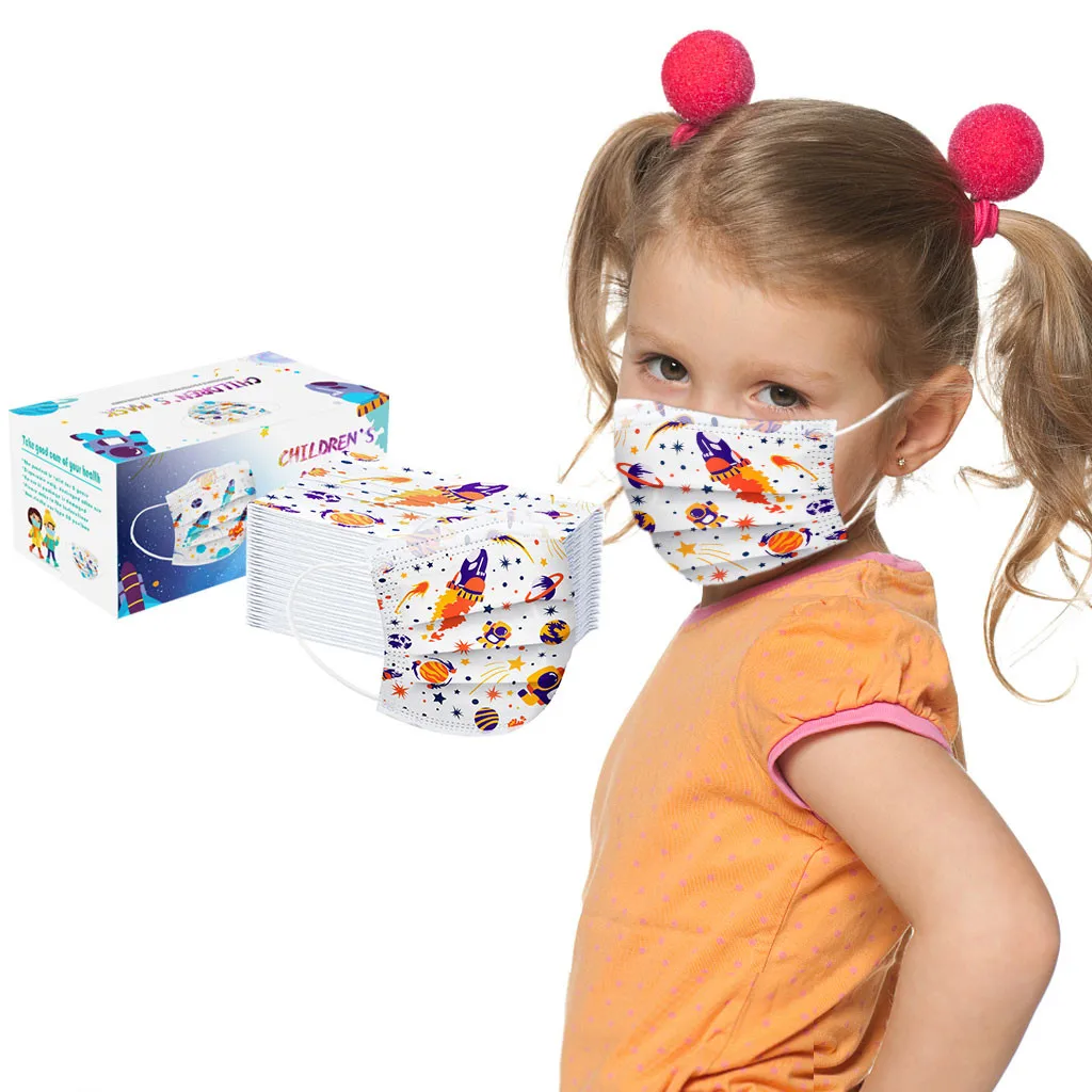Детская маска одноразовая для лица промышленная 3-слойная с петлями ушей