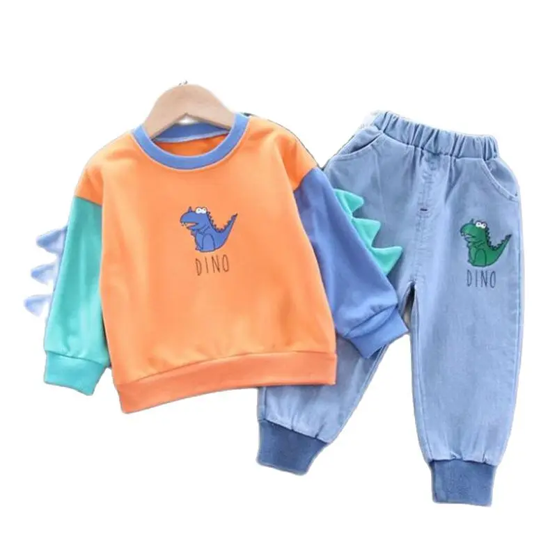 

Children's suit 2021 spring and autumn male and female baby Korean cartoon letter long-sleeved top + sports pants two-piece suit