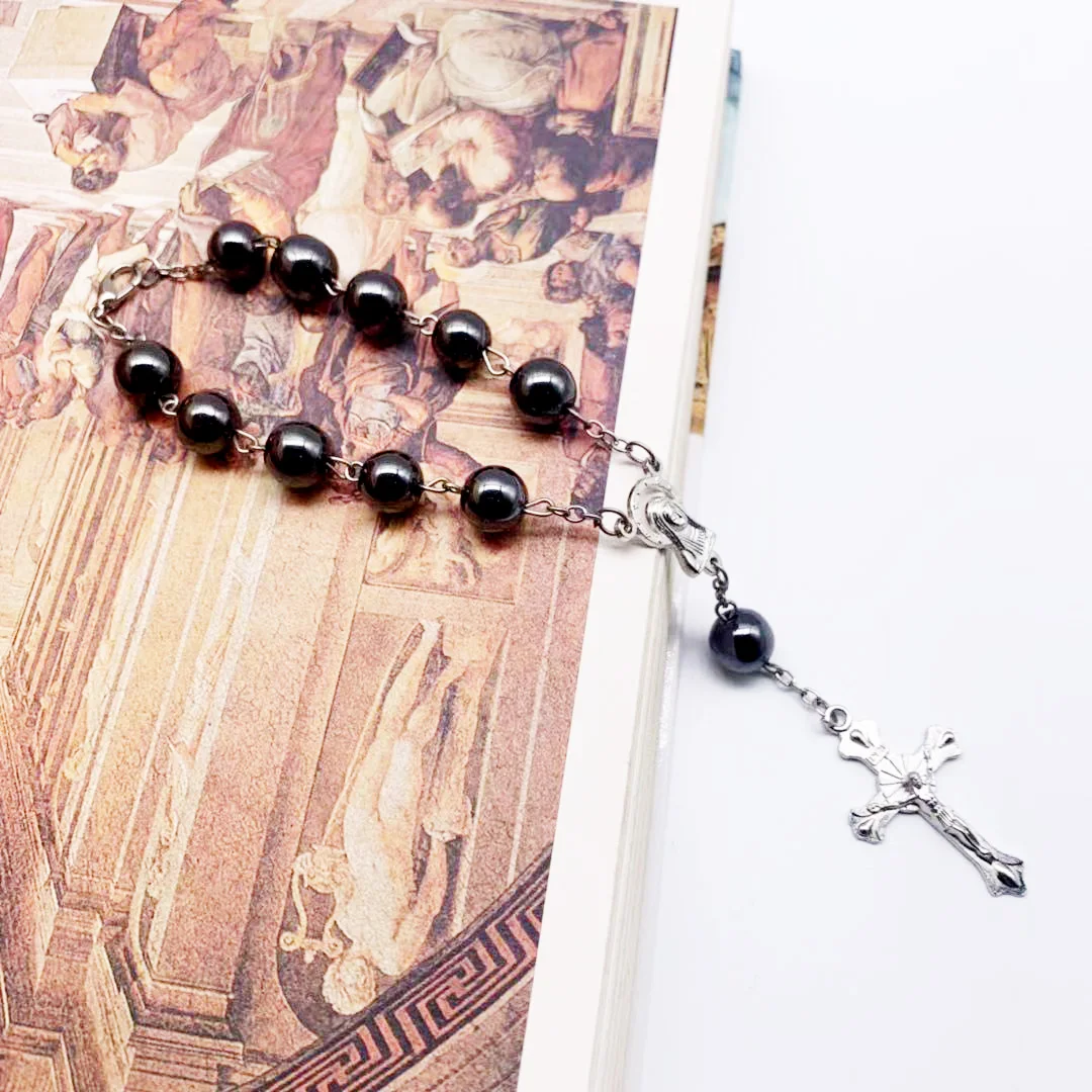 9 мм черный ретро католические четки Эмаль Крест Святого Бенедикта ювелирные