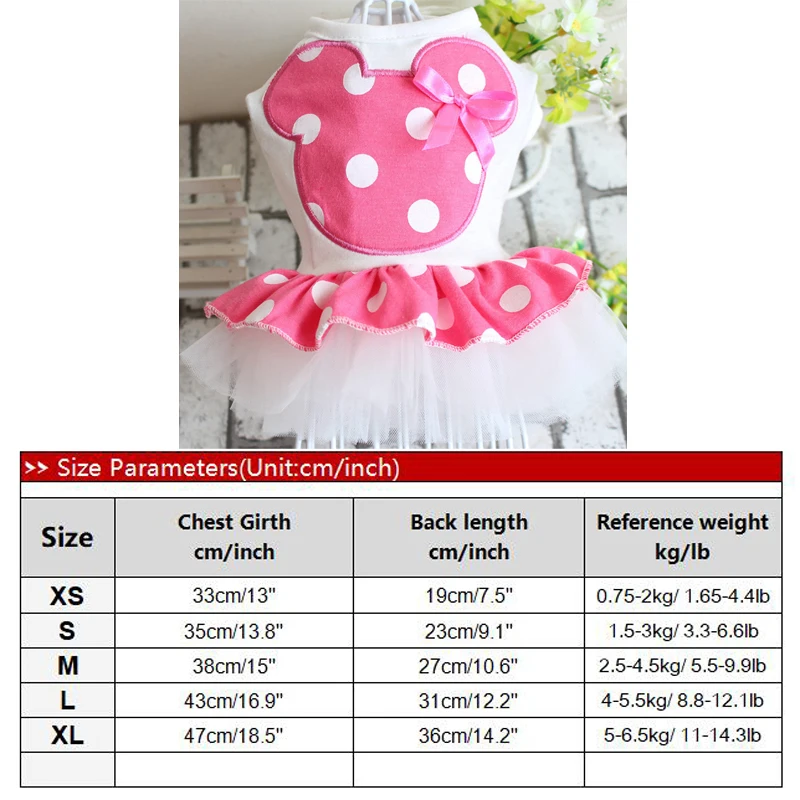 Pink Новые модные платья для животных, милые платья в красный горошек с Микки Маусом и собачкой, размеры XS-XL, костюмы для йоркширского пуделя, весна-лето - Цвет: Pink