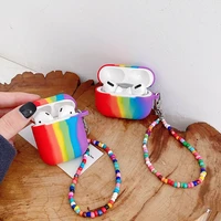 cute rainbow keychain bracelet silicone earphone accessories case for 1 2 pro 3 soft colorful wristband cover