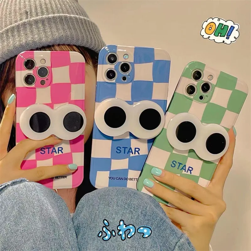 

Ins girl checkerboard pattern case for iPhone 12 Pro max 11 X XR 7 8 Plus silicone phone case with holder