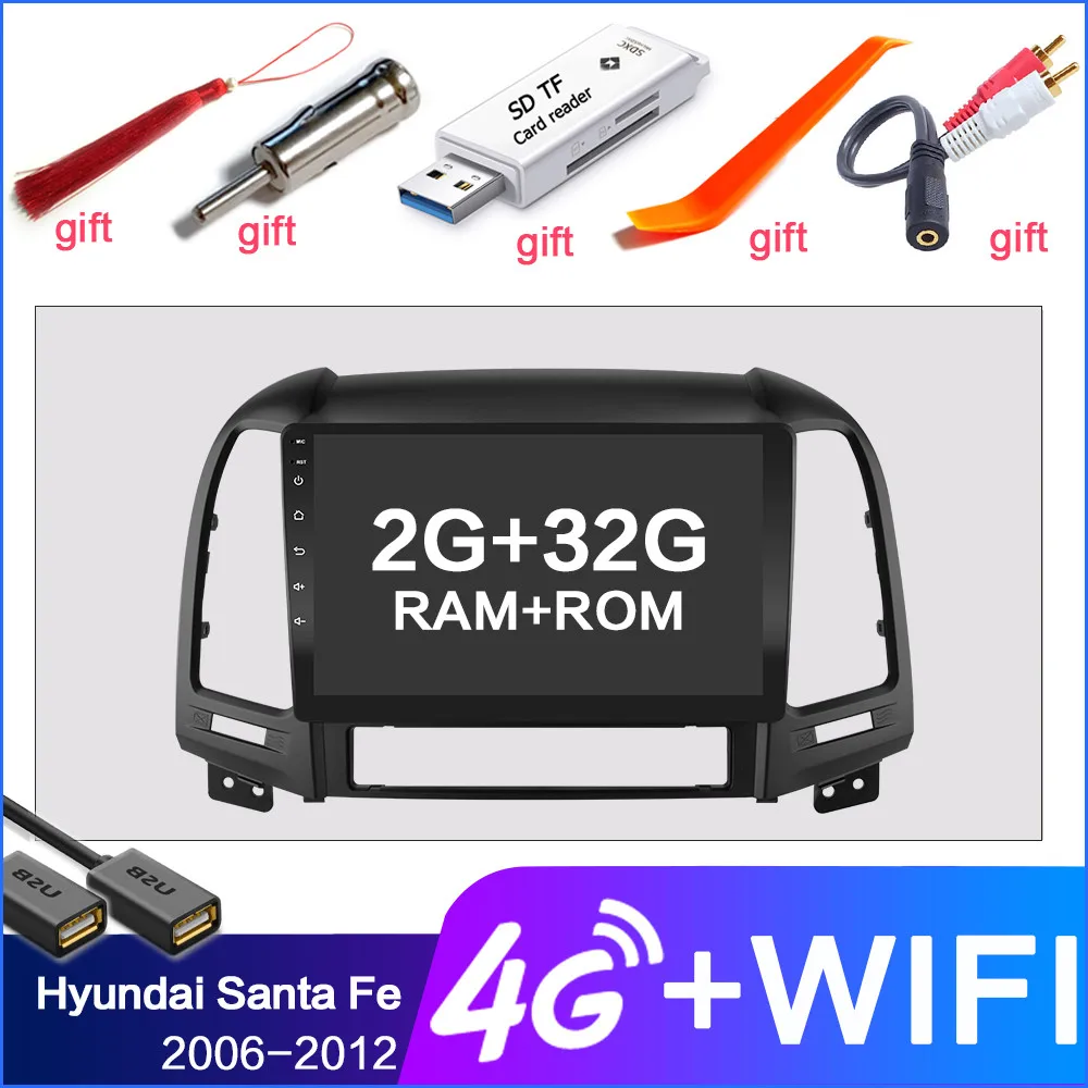4G SIM 2GB 32GB Android 8,1 мультимедийный плеер для hyundai Santa Fe 2 2006-2012 gps Navi 2din видео автомобильное радио головное устройство WiFi 4G SIM 2 din без dvd - Цвет: 4G SIM 2GB 32GB