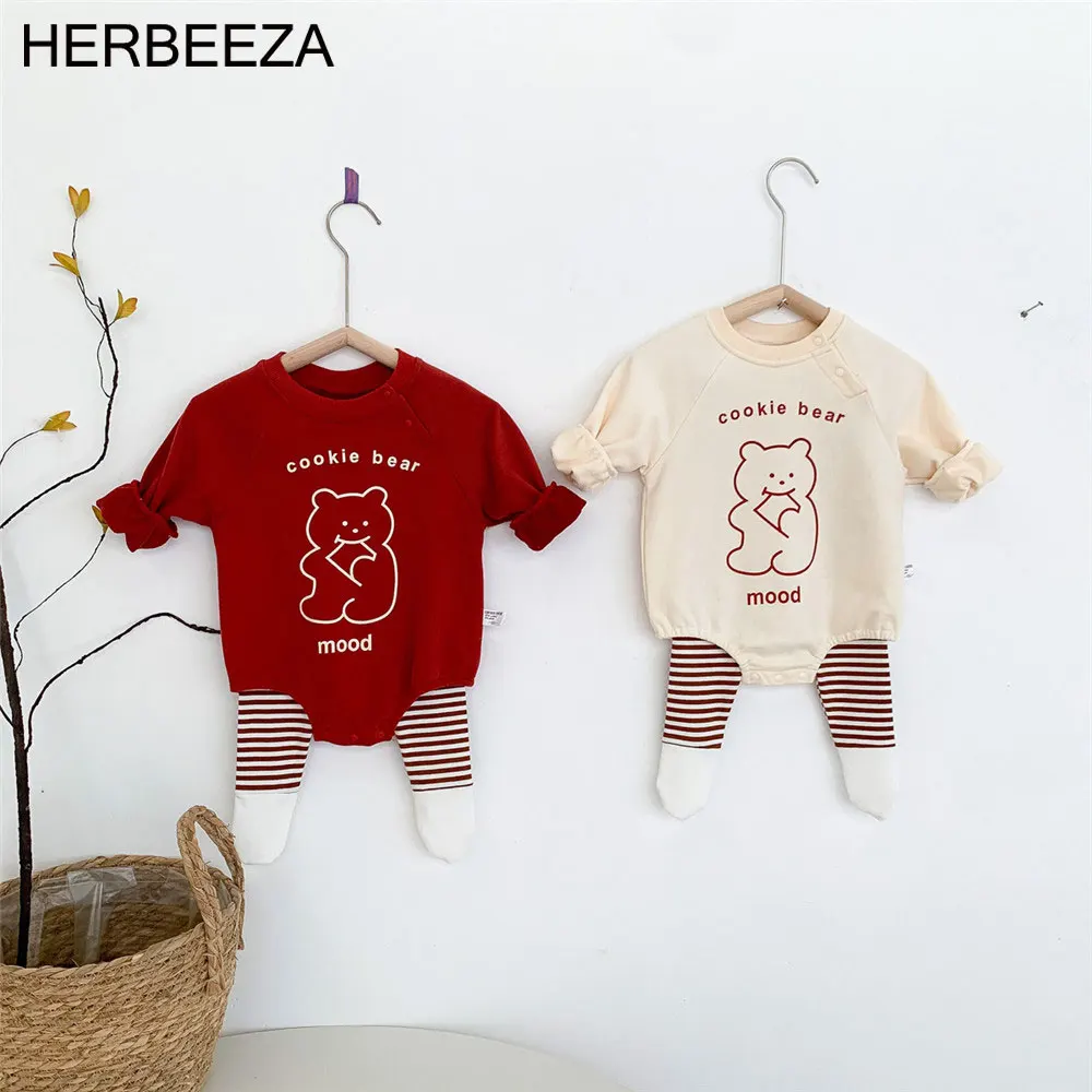 

Детский хлопковый комбинезон, с длинным рукавом и принтом медведя