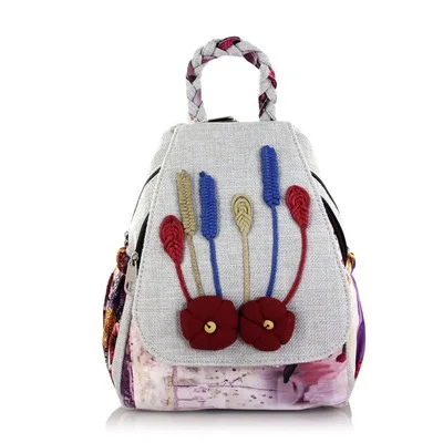 

New Coming national string appliques shopping backpacks!Nice original prints women cover backrack Top all-match casual backruck