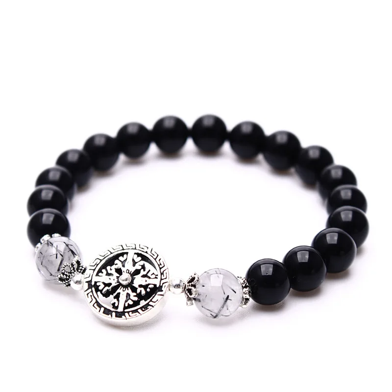 

Natural Obsidian colocation Snowflake Silver Accessory Bracelet