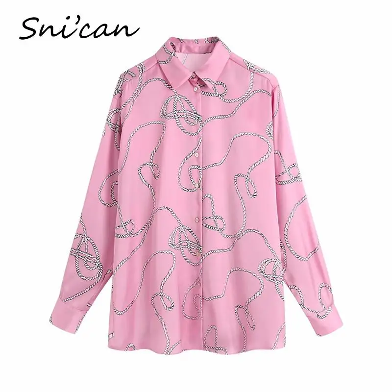 Женская атласная блузка с принтом цепей Za розовая винтажная большого размера