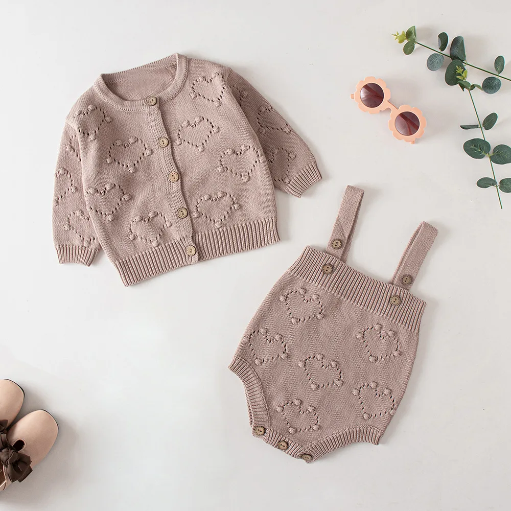 

2022 Spring New Baby Clothing Set Toddler Knit Cardigans and Bodysuit 2 Pcs Infant Girls Suit Baby Sweater Set