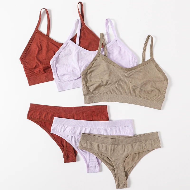 

Seamless Women Top Panties Set Bra Tops Low Waist G-String Sexy Underwear Set Soft Active Wear Lingerie Fitness Crop Top