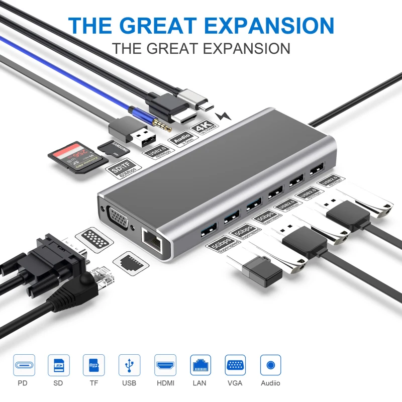 

Портативный Многофункциональный Док-станция 4-в-1 Тип USB C подходит для компьютера телефоны с c-тип Интерфейс 9-in-1