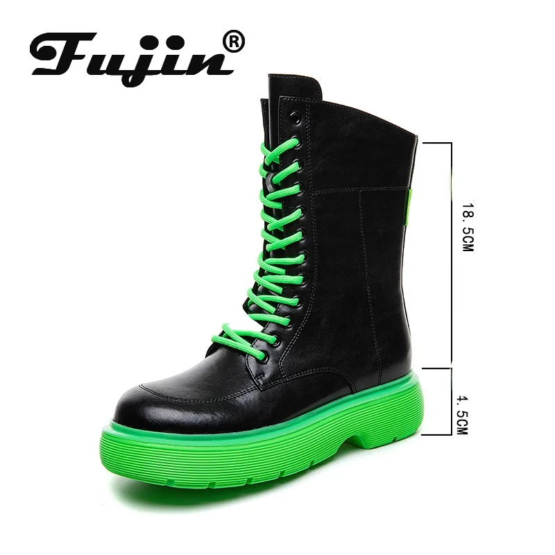 

Fujin 2021 Women Boots Genuine Leather Autumn Winter Motorcycle Booties Platform Thick Sole Shoes