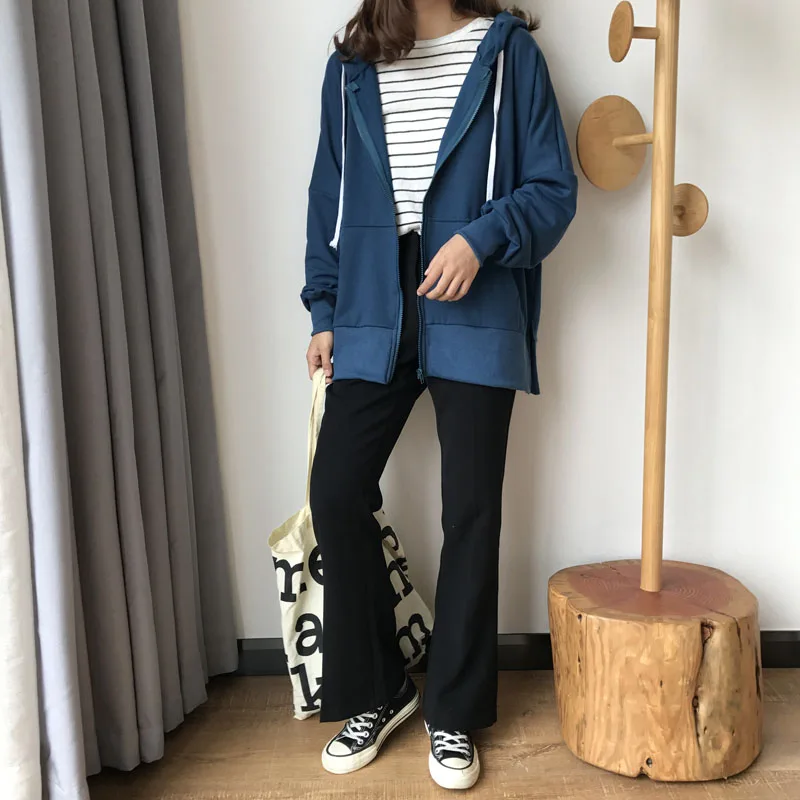 

Women Jacket 2020 Spring Autumn Hooded Thin Section Casual Jacket Solid Color Long-Sleeved Split Loose Casual Shirt Student Tide