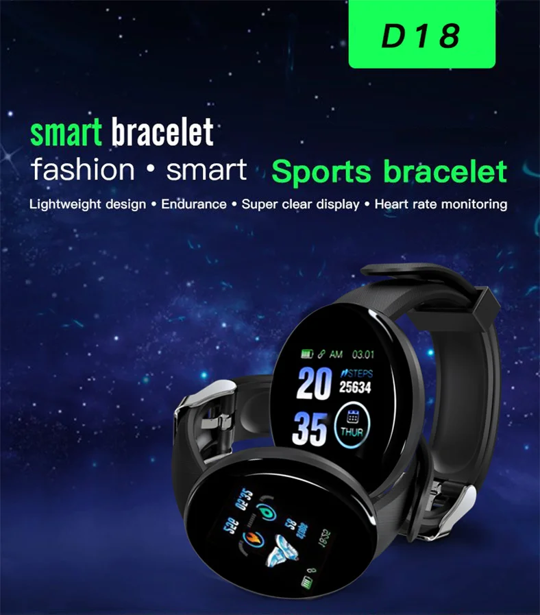 d18 smart watch men 2021 sports watch wristwatch fitness bracelet womens watches smartwatch motion tracker inteligentne zegarki free global shipping
