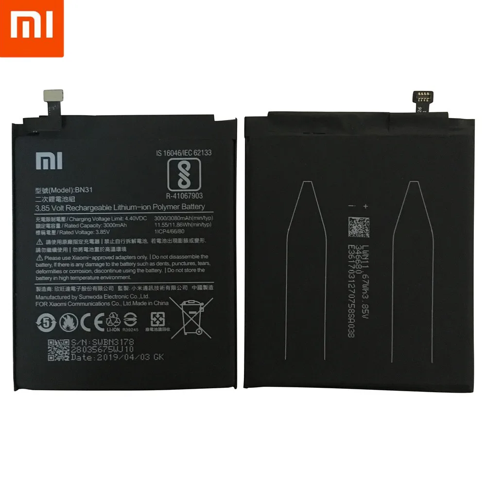Аккумулятор для телефона Xiao mi BN31 для Xiaomi mi 5X mi 5X Red mi Note 5A/Pro mi A1 Red mi Y1 Lite S2 3000 мАч батареи+ Инструменты