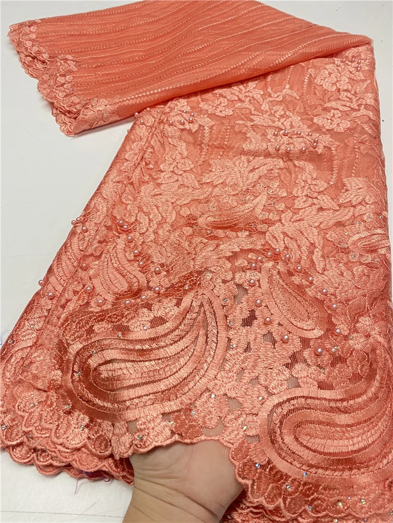 

African Lace Fabric 2020 High Quality Beaded Lace Embroidered French Lace Fabric Bridal Nigerian Lace Fabrics Sewing YA3735B-4