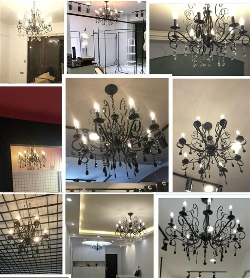 Vintage Crystal Chandeliers Livint Room Dining Room Lamp Black White Loft Wrought Iron E14 Candle Chandeliere Lighting
