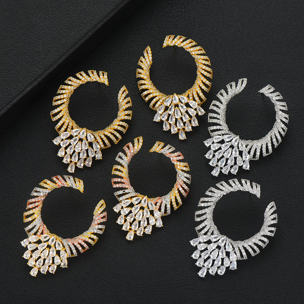 

KellyBola Bridal Wedding Women Brand Luxury Round Shiny Earrings Statement Nigerian Party Show Earrings Jewelry Gift