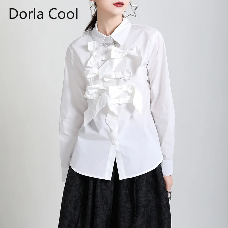 New 2021 Spring Designer Blouse Women Bow Patchwork Solid Casual Street Wear Shirt Female Personality Party Blusas Cotton Tops