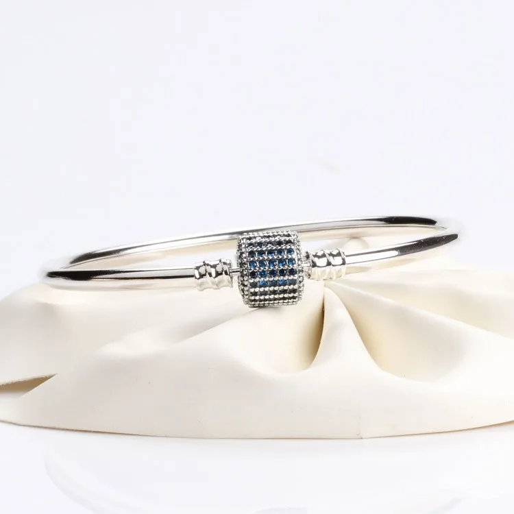 

100% 925 Silver Shiny Three Color Cylindrical Pan Bracelet With Crystal Buttons Fit European Charm Bracelets Women Jewe