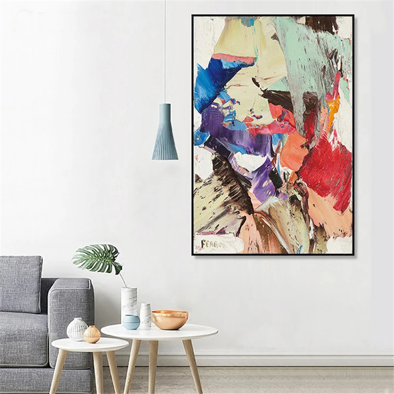 Цветной Абстрактный пейзаж желтый фиолетовый зеленый красный синий граффити