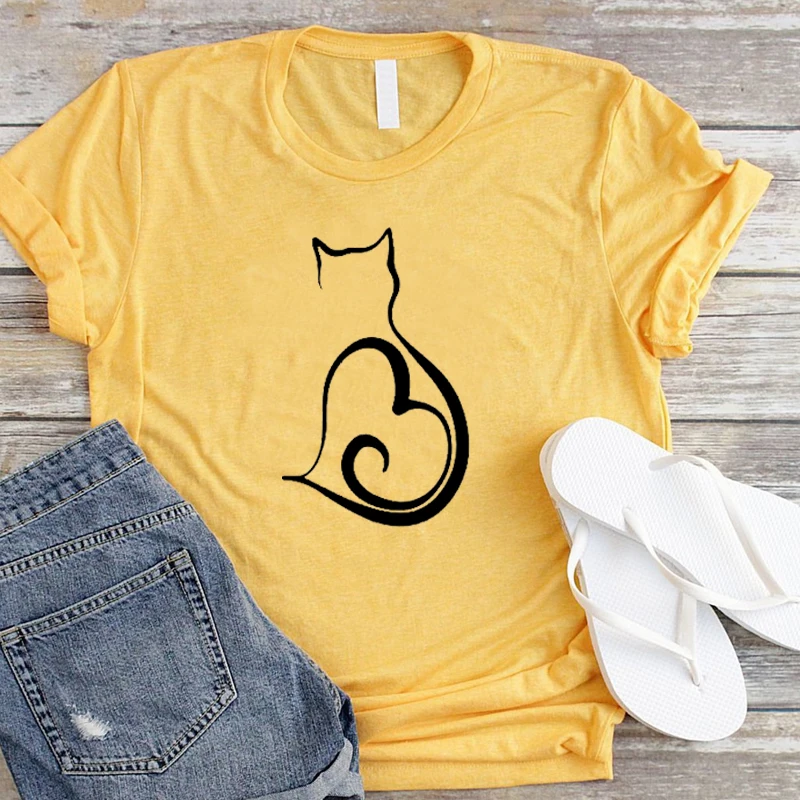 Футболка женская с принтом кошки милая Повседневная футболка графическим