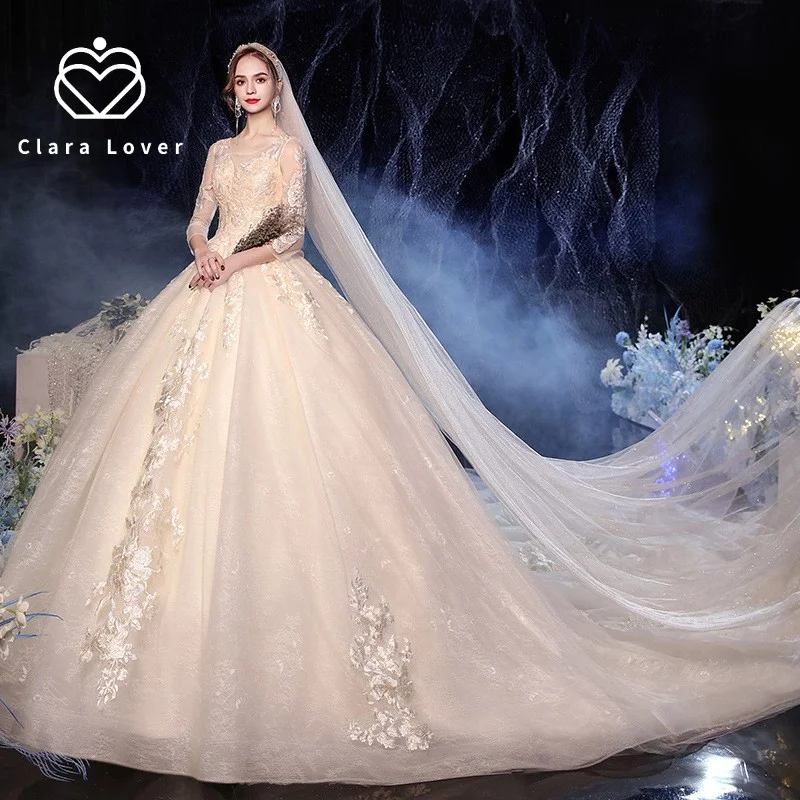

2021 new bride Princess super fairy dream big code wedding dress female bride tiktok tail vestido de noiva floor length gowns