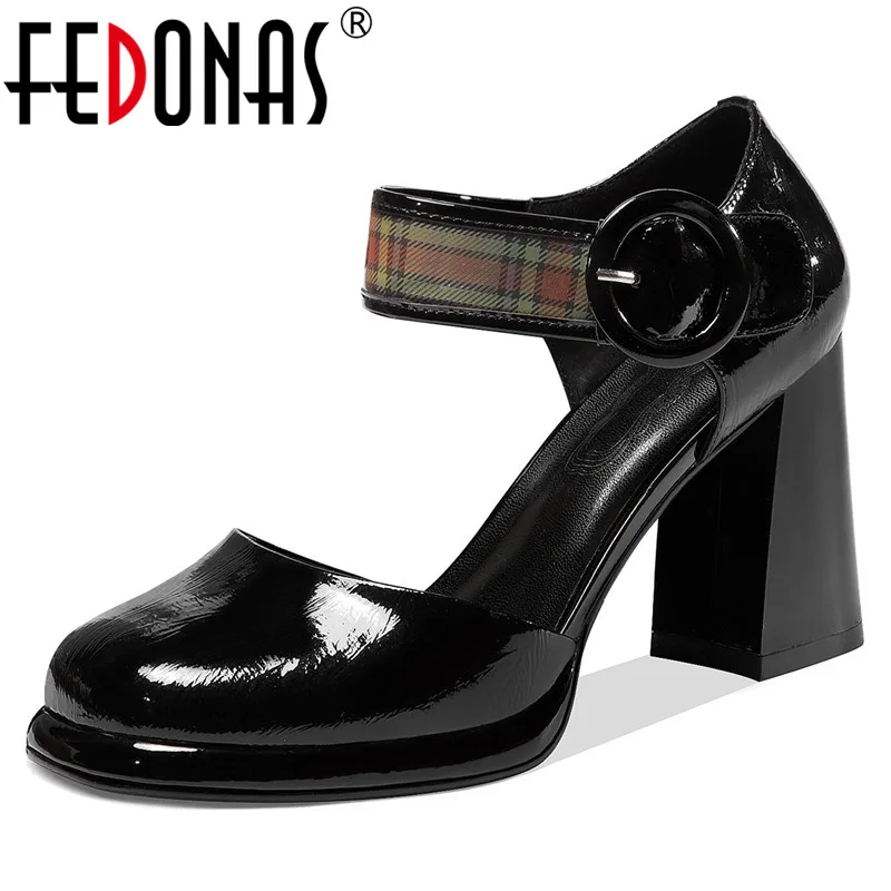 

FEDONAS/пикантные женские пряжки из натуральной кожи; Коллекция 2021 года; Сезон лето; Туфли-лодочки высокого качества на высоком каблуке; Вечерн...