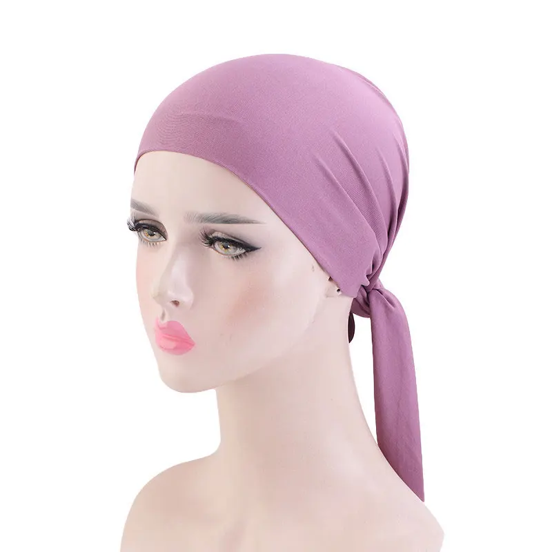 

Spring Autumn Elastic Turban Cap For Women Simplicity Solid Color Baotou Cap Soft Comfortable Breathable Ladies Ribbon Hats Free