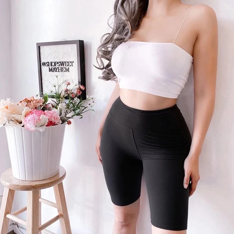 Черные повседневные однотонные укороченные Леггинсы с широкими эластичными