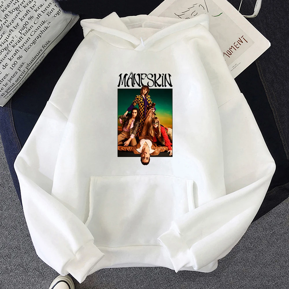 Italian Band Maneskin Print Graphic Hoodie Women Sweetshirt Hip Hop Streetwear Light Green Clothes Funny Sudaderas Casual Hoody