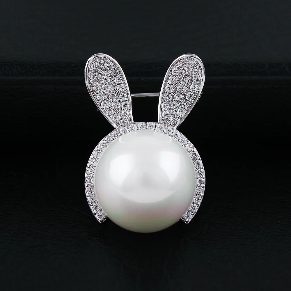 Хрустальная брошь в виде кролика с жемчугом для женщин Высококачественная
