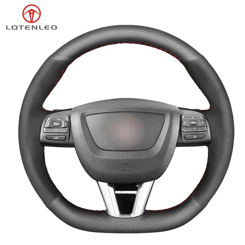 

LQTENLEO Red Leather Black Suede Car Steering Wheel Cover For Seat Leon Altea Leon Cupra 2008-2012 Toledo Alhambra 2010-2015