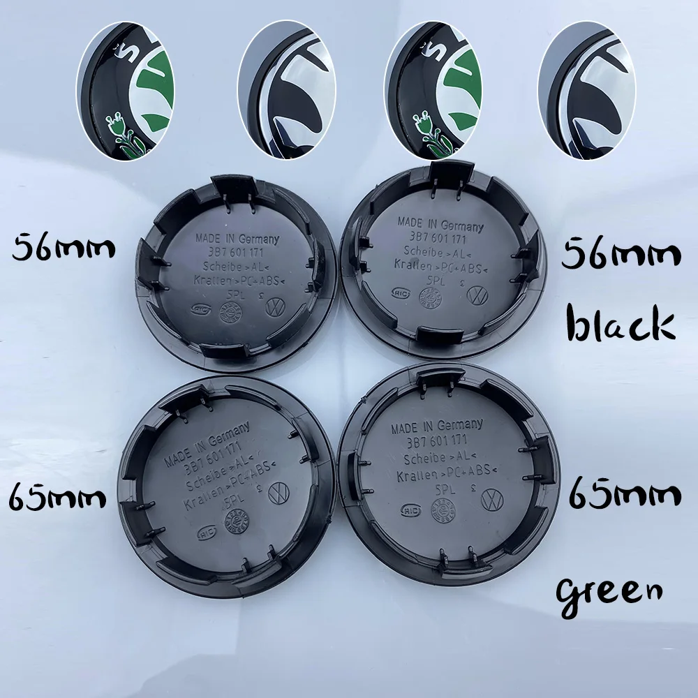 4 шт. 56 мм 65 черно-зеленые центральные колпачки ступицы колеса для Skoda Octavia Fabia Superb