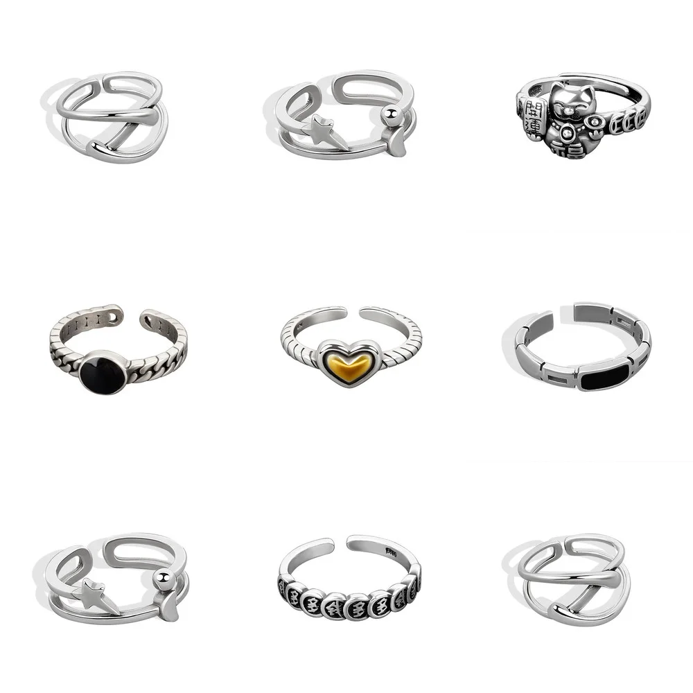 

Original couple Rings Cute Silver Color geometry Opening Love heart Design Unusual Ring For Women Men Punk jewelry freeshipping