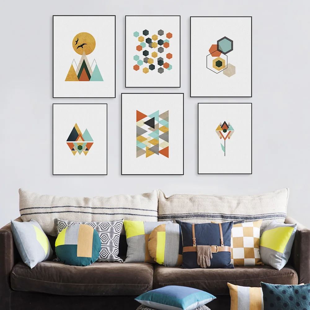 

Art Abstract Texture Geometric Mountain Sun Photo Painting Home Living Room School Hall Decorative Painting Wall Painting Poster