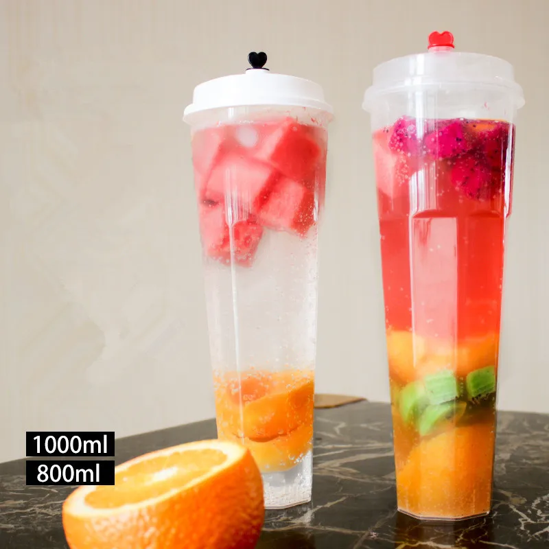 

50pcs 1000ml High capacity transparent plastic cup party favor disposable cold drink juice beverage packaigng cup with cover