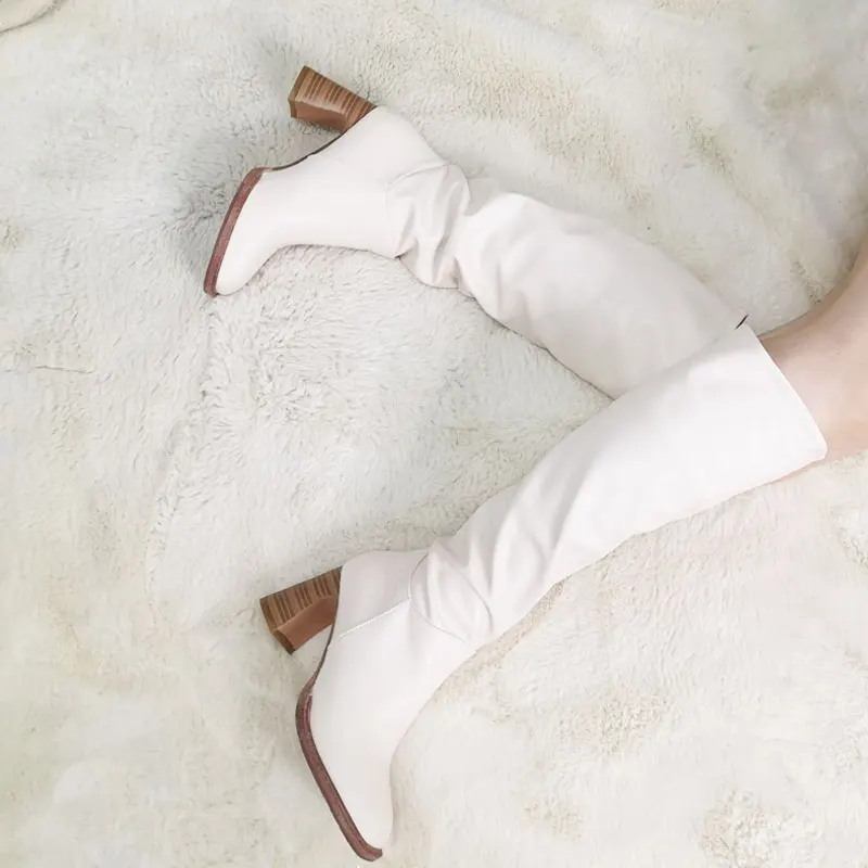 

2021 Women Knee High Heel Boots Lady Riding Botas Warm Winter Shoes Women Sexy Square Toe Casual Footwear Appliques Shoes
