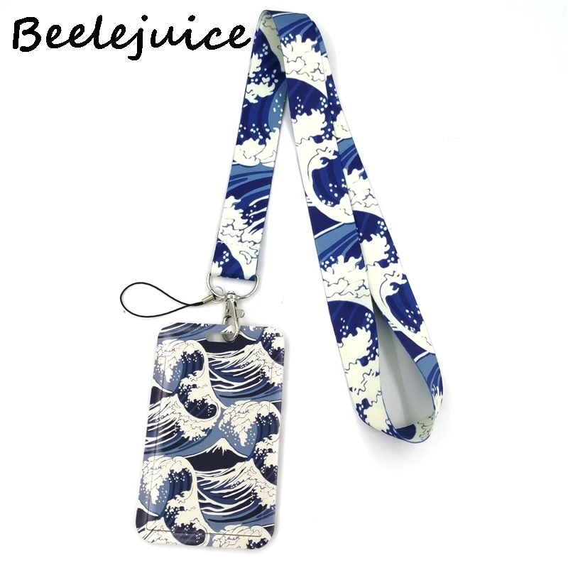 

Vintage Kanagawa Hokusai Wave Lanyard Credit Card ID Holder Bag Student Women Travel Card Cover Badge Car Keychain Decorations