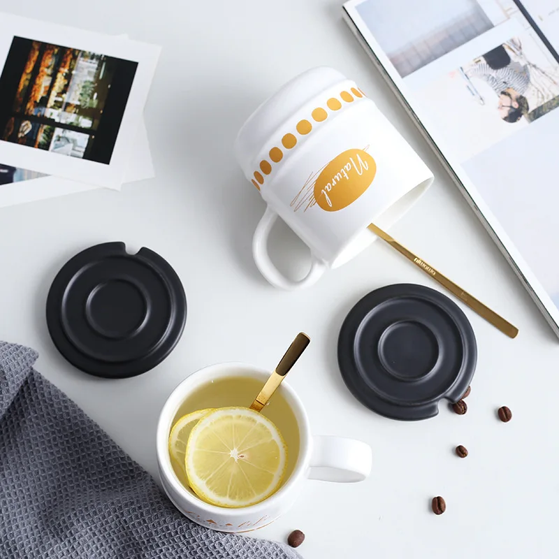 Новый дизайн керамика кружка с крышкой Ложка творческий Кофе стакан молока Чай