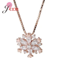new arrival shiny cubic zircon snowflake pendant necklace fashion 925 sterling silver clavicle chain necklace for women