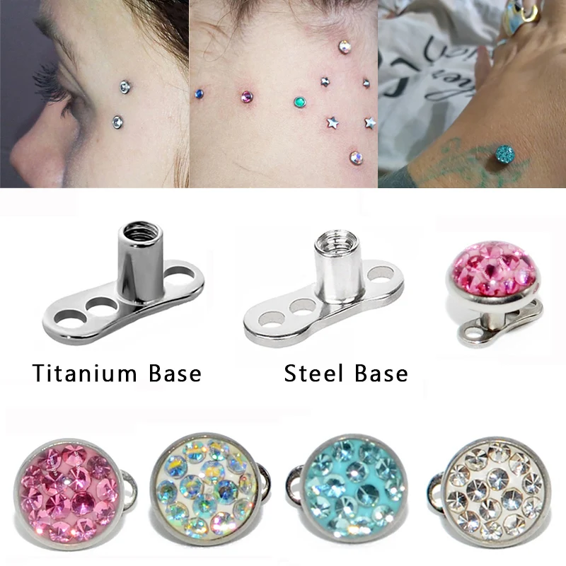

1PC Dermal Anchor Top Piercing with Base Skin Diver Surface Ring Micro Retainers Hide-it In Body Implant Stud Dermal Jewelry 16G
