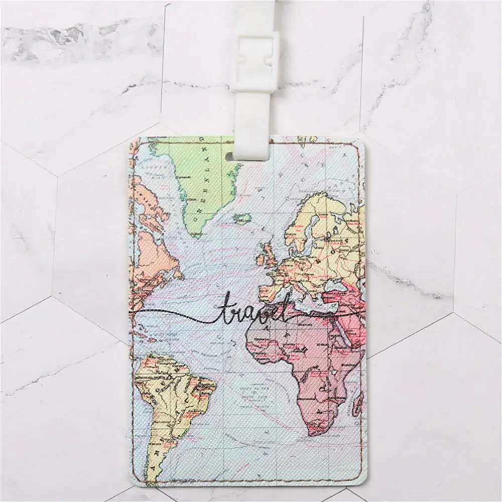 2022 New Creative World Map Luggage Tag Travel Accessories PU Suitcase ID Addres Holder Baggage Boarding Tag Portable Label