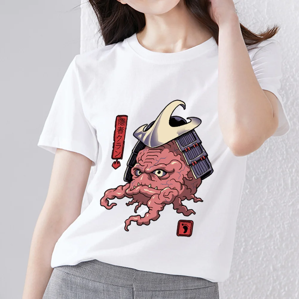 

Classic Ladies Fashion Top Casual Cute Monster Pattern Printing Series Basic T-shirt O-neck Slim Ladies Commuter White Clothing