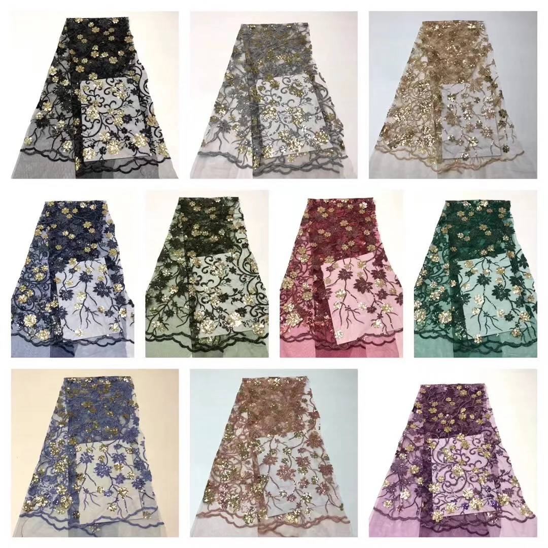 

Purple French Lace Fabric For Dress Latest Nigerian Tulle Lace With Sequins 2021 High Quality African Lace Fabric